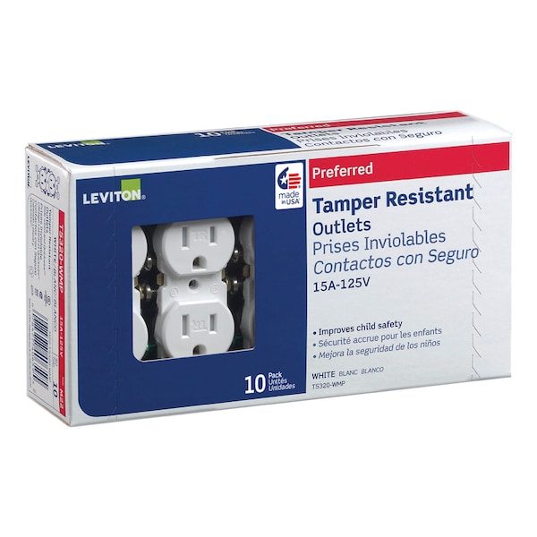 Leviton Leviton 15 amps 125 V Duplex White Outlet 5-15R 10 pk T5320-WMP - main